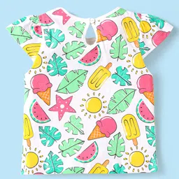 Babyhug Cotton Knit Half Sleeves T-Shirts With Tropical Print Pack Of 3 - Dark Pink Yellow & White image 5