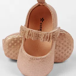 Cute Walk by Babyhug Velcro Closure Booties With Butterfly Applique - Golden image 5