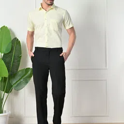 DESIGN UP Men Standard Slim Fit Solid Spread Collar Linen Formal Shirt image 2