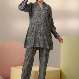 Libas Floral Printed A-Line Shirt With Trousers Co-Ords-picture-27