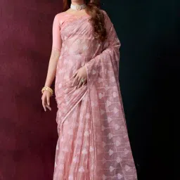 Satrani Pink Printed Saree With Unstitched Blouse-picture-37