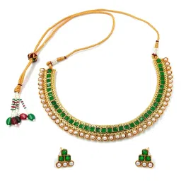 Peora Traditional Gold-Plated Red Choker Necklace & Earrings Jewellery Set image 2