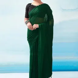 Satrani Green Striped Saree With Unstitched Blouse-image-52