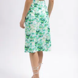 Elle Green & White Floral Print Midi Skirt image 2