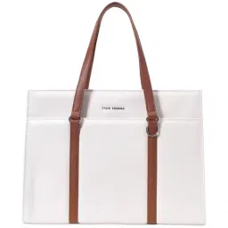 Lino Perros White Solid Large Laptop Tote Handbag-image-98