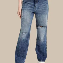 Bene Kleed Blue Cotton Distressed Jeans-image-92