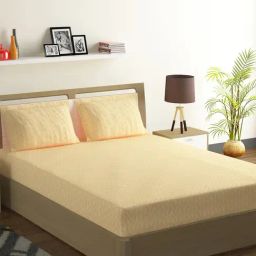 Swayam Pure Magic Geometric White & Beige 144 TC Cotton King Bedsheet with 2 Pillow covers-picture-21