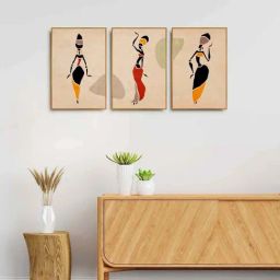 999Store Brown Canvas Wall Painting Panel With Fibre Frame - Set of 3-picture-6