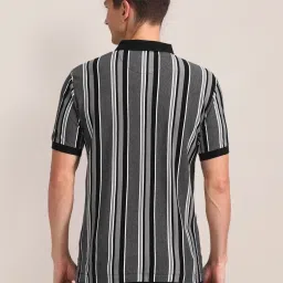 U.S. Polo Assn. Grey & Black Cotton Slim Fit Striped Polo T-Shirt image 2