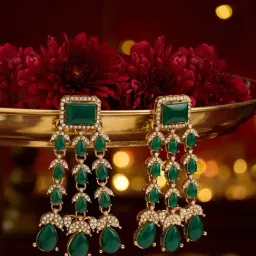 Zaveri Pearls Green Stones Austrian Diamonds Fusion Wear Dangler Earring-image-69