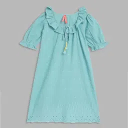 Blue Giraffe Girls Blue Cotton Embroidery 1 Dress-image-49