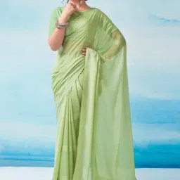 Satrani Green Striped Saree With Unstitched Blouse-picture-10