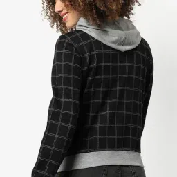 Campus Sutra Black Cotton Chequered Jacket image 2