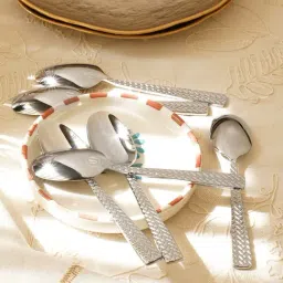 Pure Home and Living Silver Stainless Steel Zig Zag Textured Tea Spoons - Set of 6-image-32
