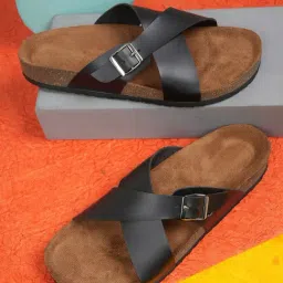 Mozafia Women's Black Cross Strap Sandals-image-35