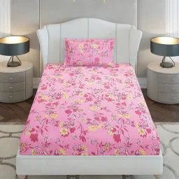 Monte Carlo Elegnc Pink Cotton Printed 104 TC Single Bedsheet with 1 x Pillow Cover image 2