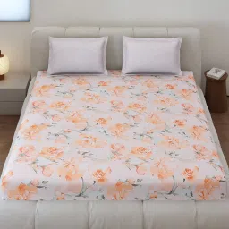 Monte Carlo Edmond Light Orange Polyester Printed 130 GSM King Bedsheet with 2 x Pillow Covers image 2