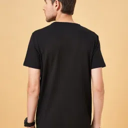 SF Jeans by Pantaloons Jet Black Cotton Slim Fit Printed T-Shirt image 2