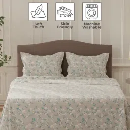 Layers Lumina Floret Grey Cotton Floral 140 TC Flat Double Bedsheet with 2 Pillow Covers image 2