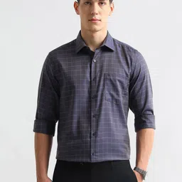 Arrow Men Windowpane Checked Auto Press Pure Cotton Formal Shirt-picture-24