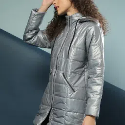 Campus Sutra Grey Quilted Jacket image 3