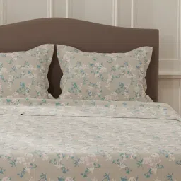 Layers Lumina Floret Grey Cotton Floral 140 TC Flat Double Bedsheet with 2 Pillow Covers image 5