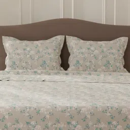 Layers Lumina Floret Grey Cotton Floral 140 TC Flat Double Bedsheet with 2 Pillow Covers image 3