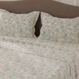 Layers Lumina Floret Grey Cotton Floral 140 TC Flat Double Bedsheet with 2 Pillow Covers image 4