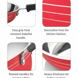 Goodhomes Red & Silver Steel 22.4 cm Frypan (1.2 L) - Set of 1 image 4