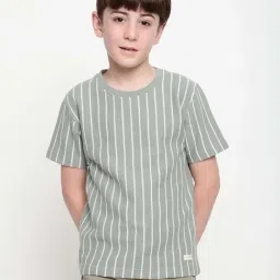 Octave Kids Sage Cotton Striped T-Shirt-image-35