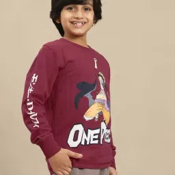 Kidsville Boys Maroon Printed Full Sleeves Tshirt image 3