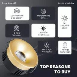 Havells 12 W Crysta Deco LED COB Light Sand Gold 4000 K 75 mm Cut Out Diameter and 50 mm Height, LHEEBEPDUE1O012 image 3