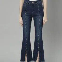 showoffff SHOWOFF Navy Denim Embellished Mid Rise Jeans-picture-21