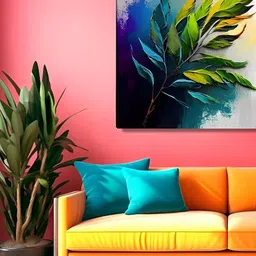 Indianara Green & Blue 1 Piece Canvas Floral and Botanical Wall Paintings image 3