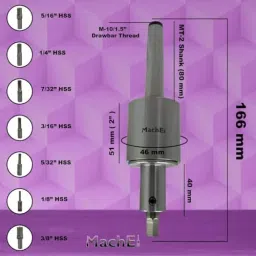 MachEl MT2 Shank Rotary Broach Set with 7 HSS Hex Punches M10x1.5 mm Drawbar Thread (MT2-Hex) image 3
