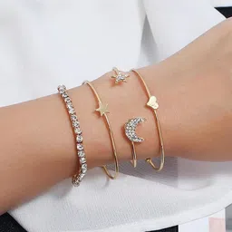 DressBerry Women Pack of 4 Cubic Zirconia Gold-Plated Cuff Bracelet-picture-16