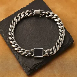 UNIVERSITY TRENDZ Men Stainless Steel Silver Plated Stones Studded Link Bracelet-picture-21