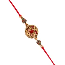 Voylla Unisex Red & Gold -Toned Designer Peacock Rakhi image 2