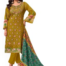 DRAVINAM Trends Floral Embroidered Thread Work Pure Cotton Unstitched Dress Material-picture-26