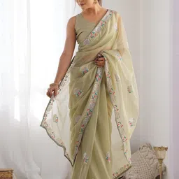 CaniBani Green Poly Georgette Sarees image 5
