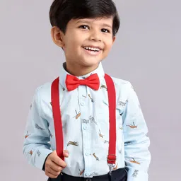 Babyhug Full Sleeves Party Shirt With Bow & Suspender Helicopter Print - Light Blue-picture-16