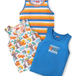 Babyhug 100% Cotton Knit Sleeveless Vests with Animal Print & Stripes Pattern Pack of 3 - Multicolor-picture-27