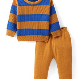 doodle poodle Doddle Poodle Knitted Full Sleeves Pullover Sweater Set with Stripes Design - Blue & Mustard-picture-9
