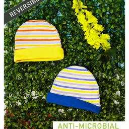 COCOON ORGANICS Cotton Terry Pack Of 2 Striped Anti Microbial Reversible Caps - Multi Colour-picture-28
