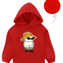 KAVEE Fleece Full Sleeves Cat & Text Printed Hooded Sweatshirt - Red-picture-23