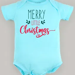FFlirtygo Christmas Theme Cotton Half Sleeves Merry Little Christmas Printed Onesie - Turquoise-picture-35