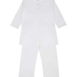Little Ginnie Cotton Full Sleeves Solid Kurta & Pyjama Set - White-image-84