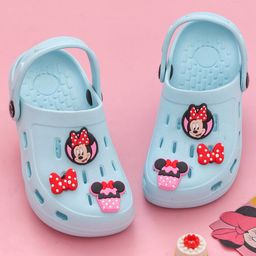 Disney by Yellow Bee Solid Perforated Clogs With Mickey & Friends Featuring Minnie Mouse & Bow Designed Charms - Light Blue-picture-22