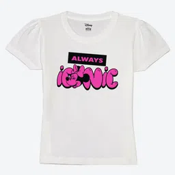 Wear Your Mind Cotton Disney Mickey & Friends Featuring Half Sleeves Minnie Mouse Printed Tee - White-picture-25