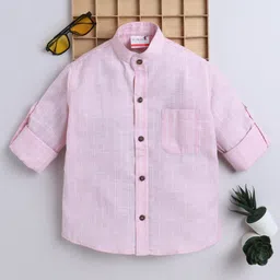 BAATCHEET Cotton Linen Woven Full Sleeves Striped Shirt - Pink-picture-11